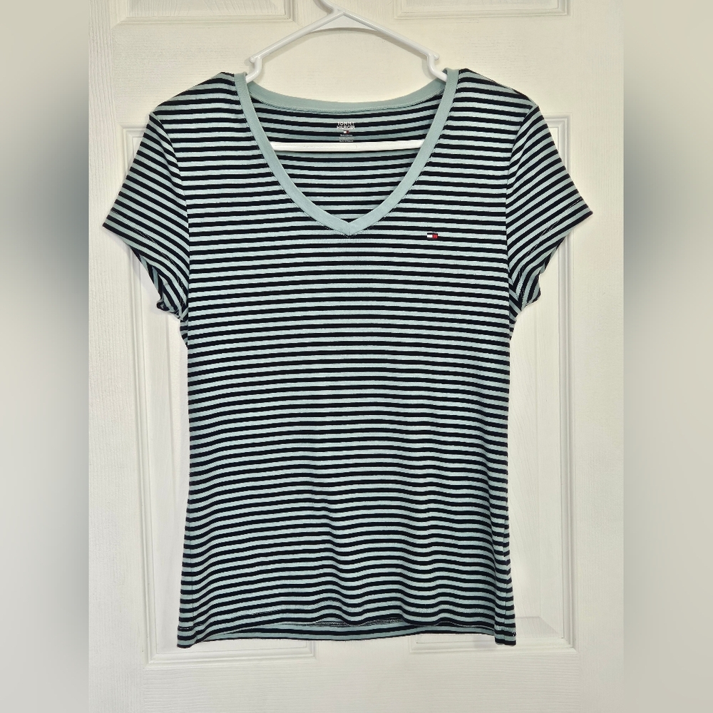 Tommy Hilfiger Women's Black and White Striped Tee